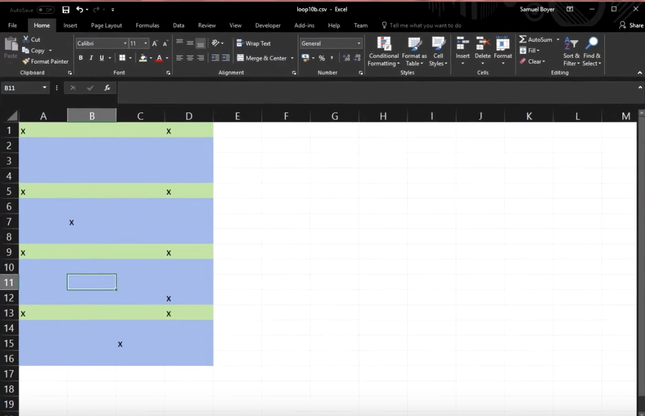 Screenshot of MS Excel beat maker